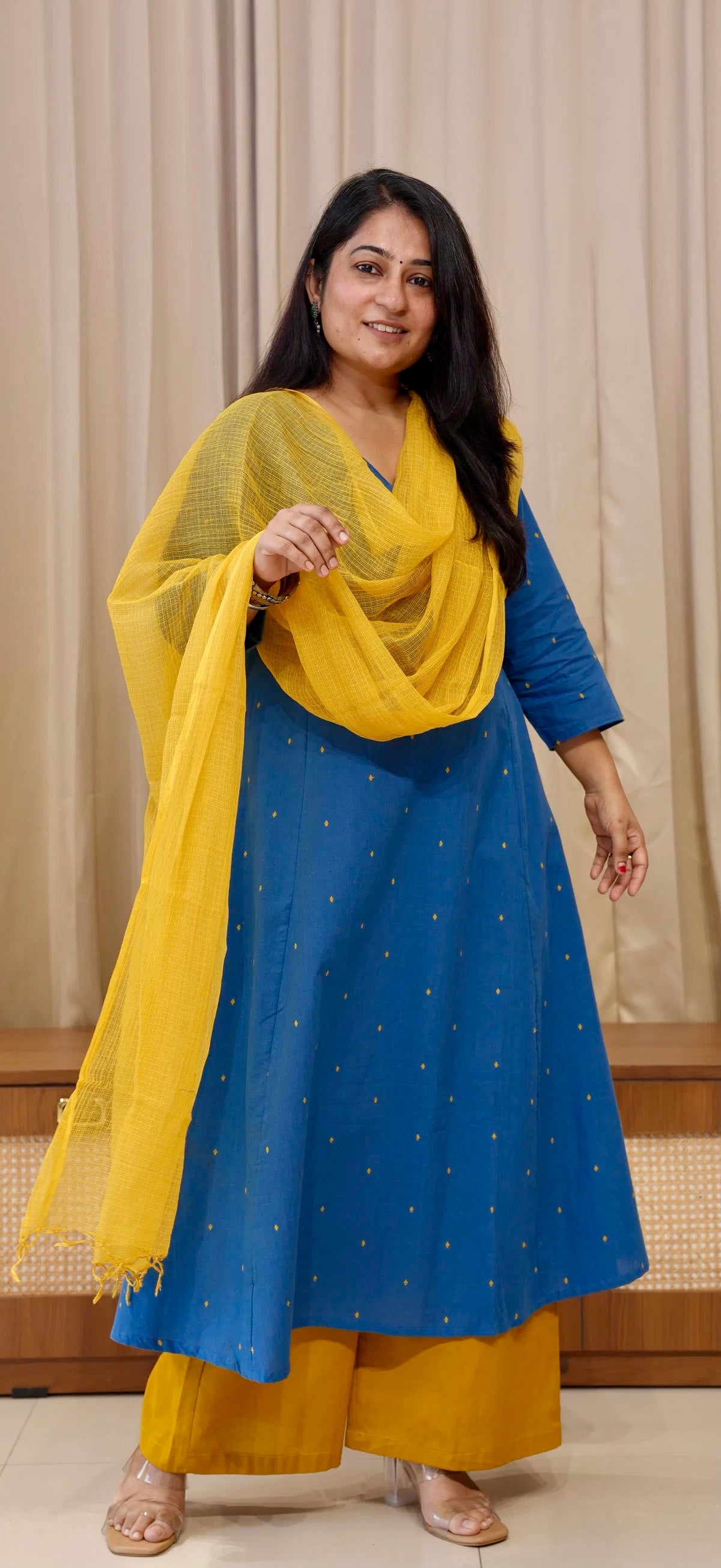 Anjali Handwoven Cotton Kurta - Denim Blue