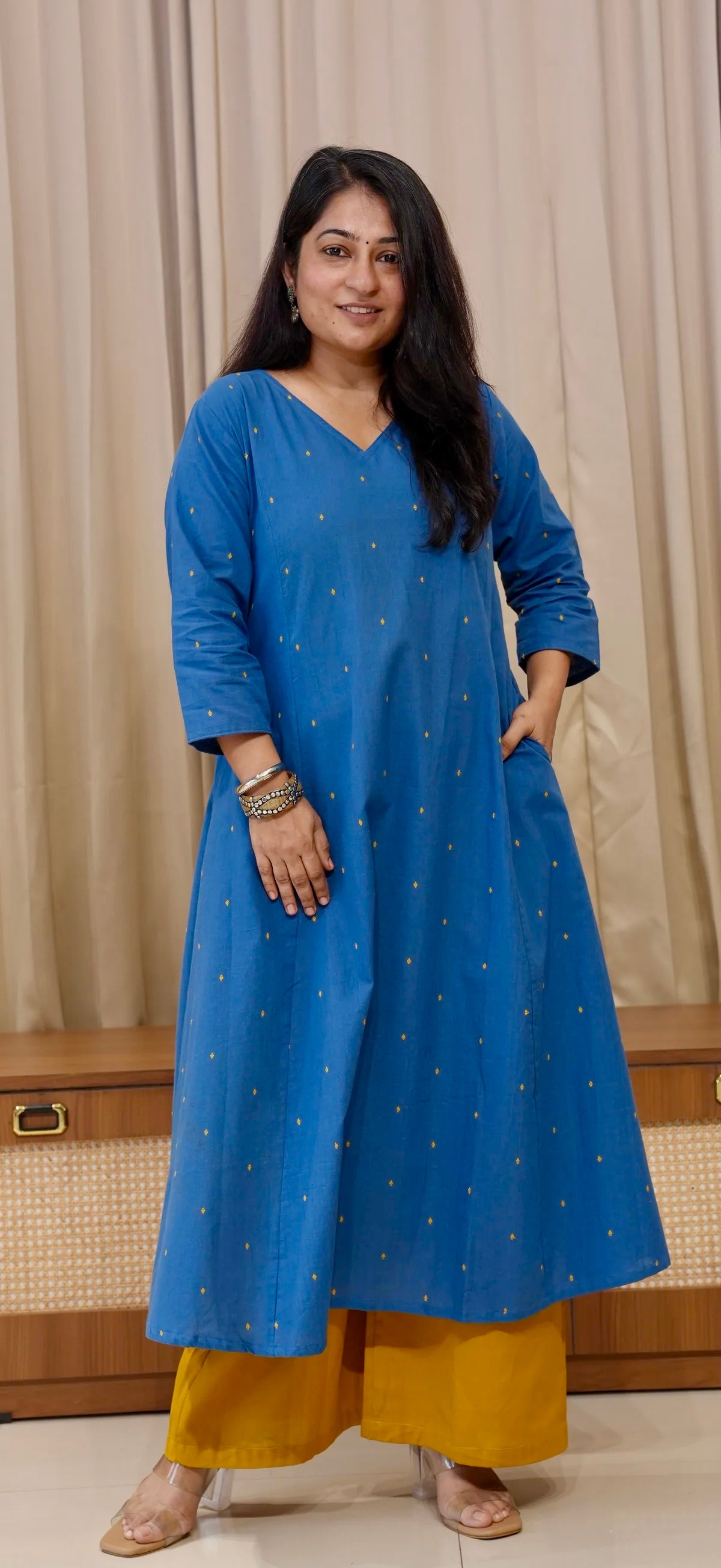 Anjali Handwoven Cotton Kurta - Denim Blue