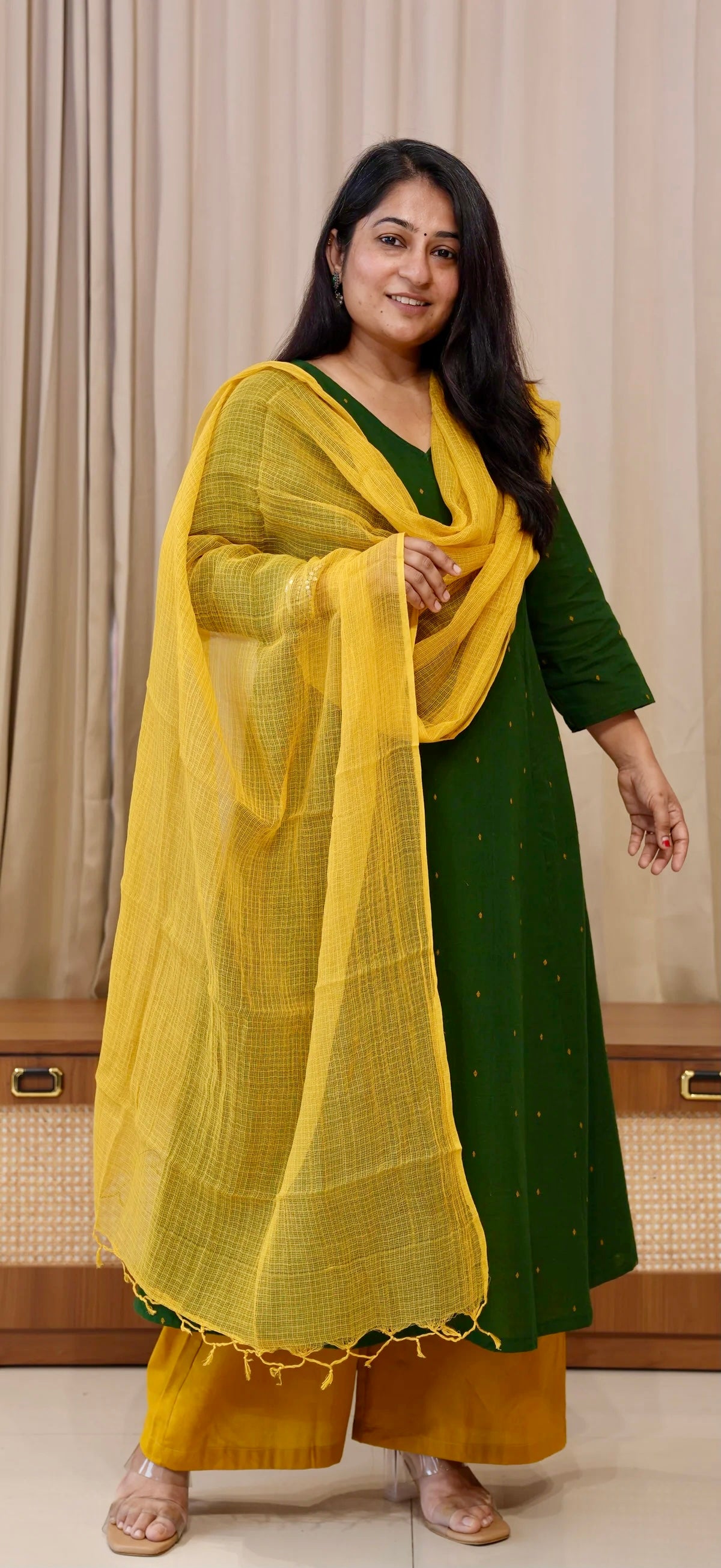 Tulika Handwoven Cotton Kurta - Dark Green