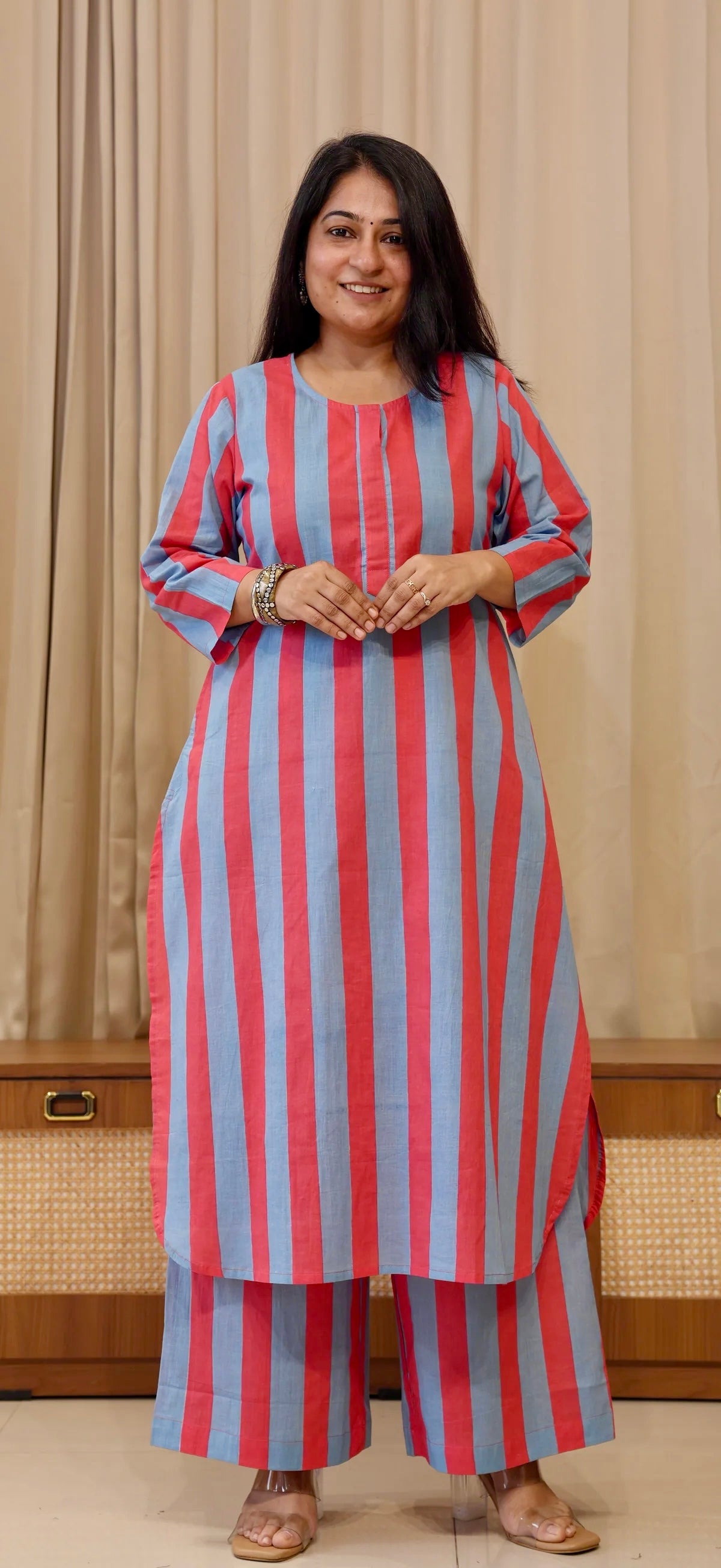 Blue/Red Stripes Cotton Co-ord Set