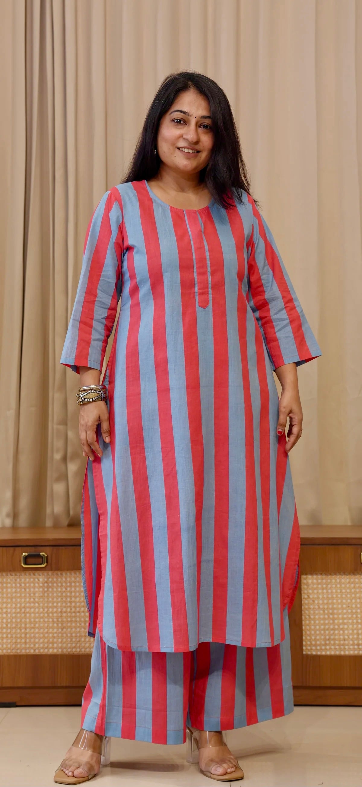 Blue/Red Stripes Cotton Co-ord Set