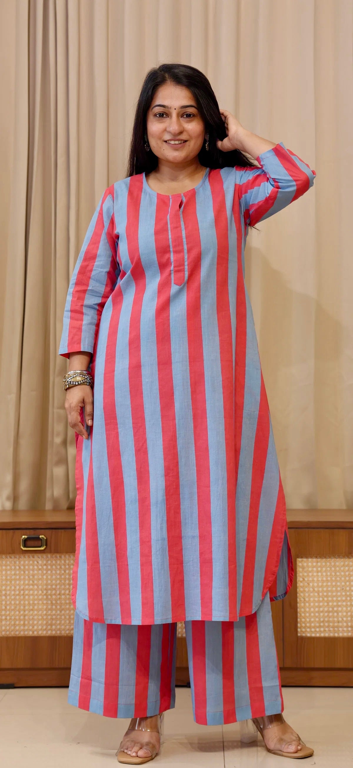 Blue/Red Stripes Cotton Co-ord Set