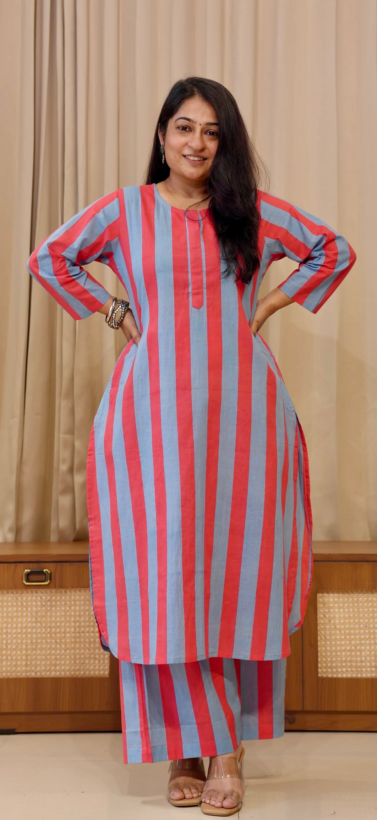 Blue/Red Stripes Cotton Co-ord Set