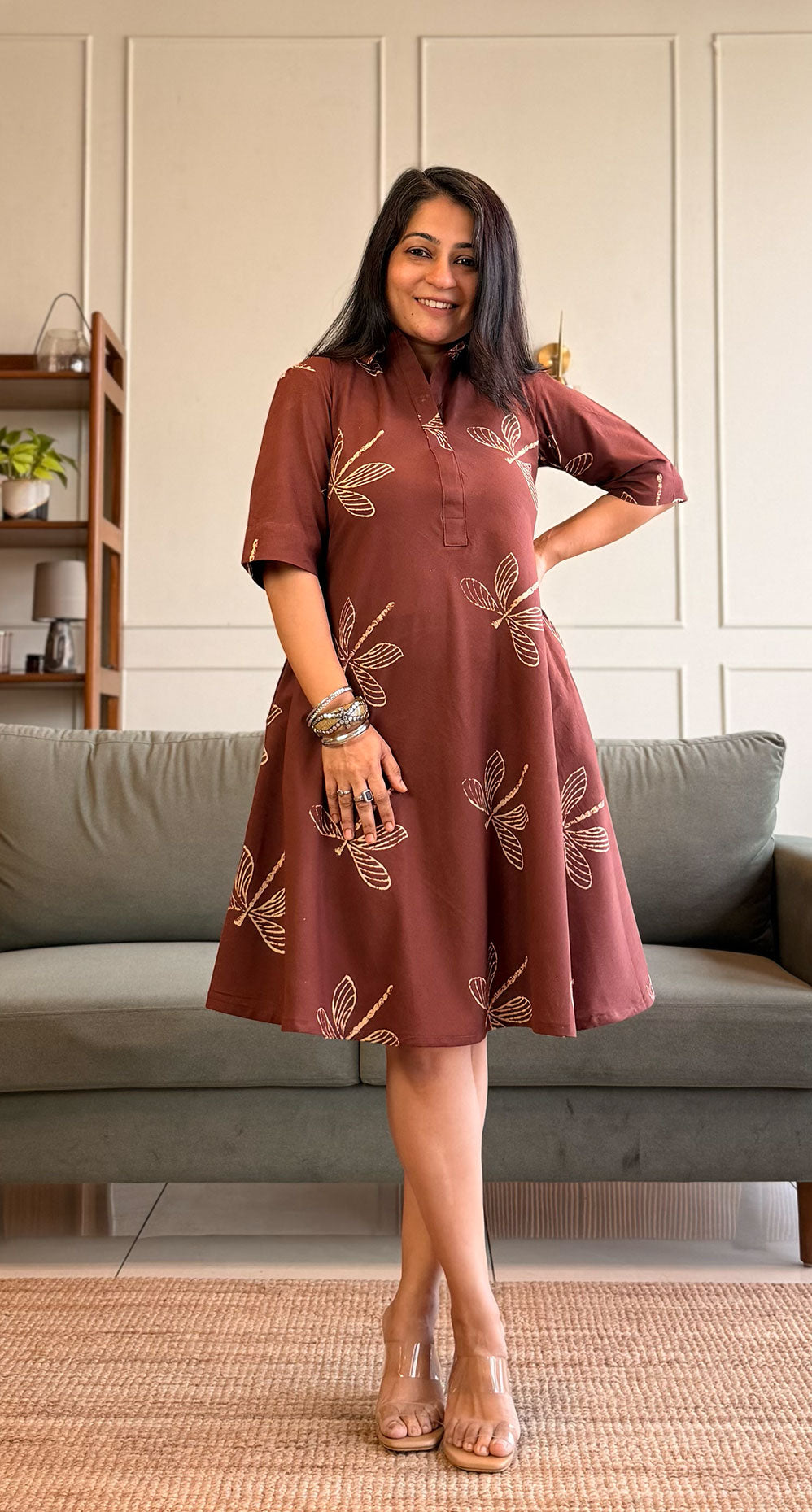 Jacqueline Cotton Skater Dress - Burgundy