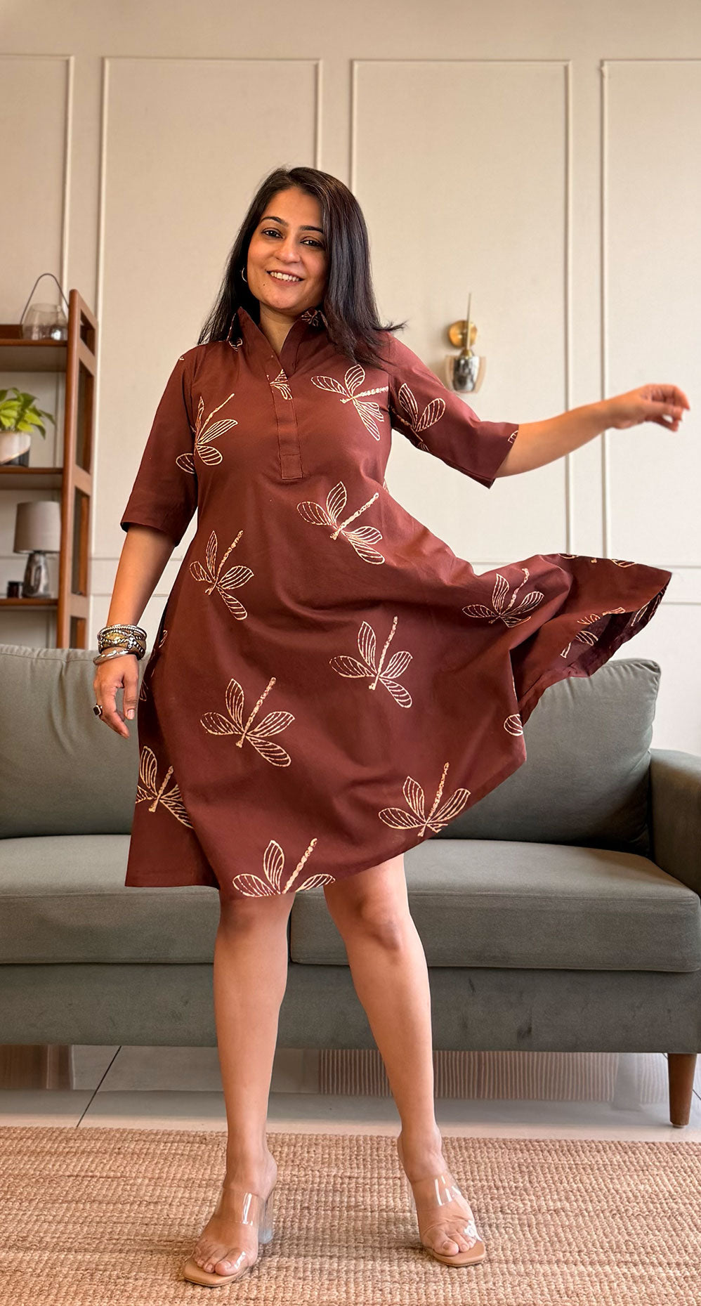 Jacqueline Cotton Skater Dress - Burgundy