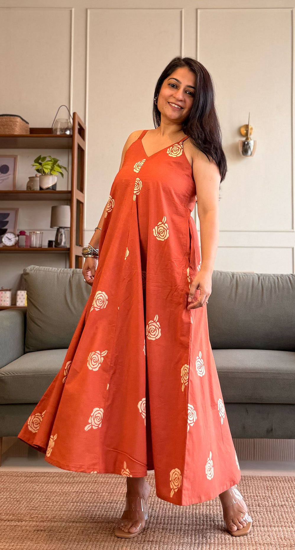 Jane Cotton Flared Dress - Orange