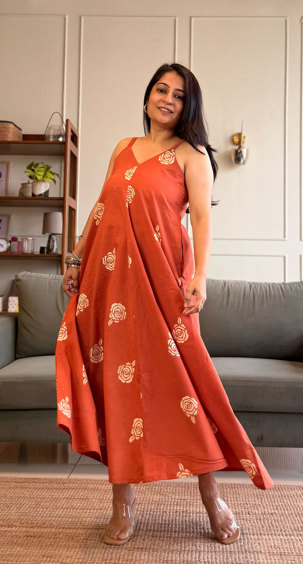 Jane Cotton Flared Dress - Orange