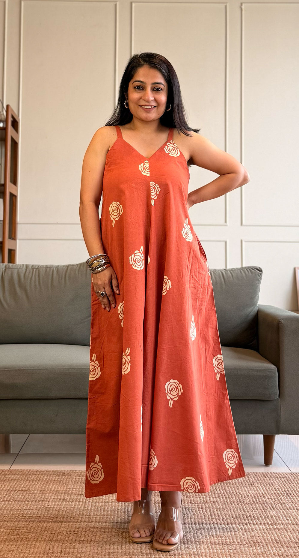 Jane Cotton Flared Dress - Orange