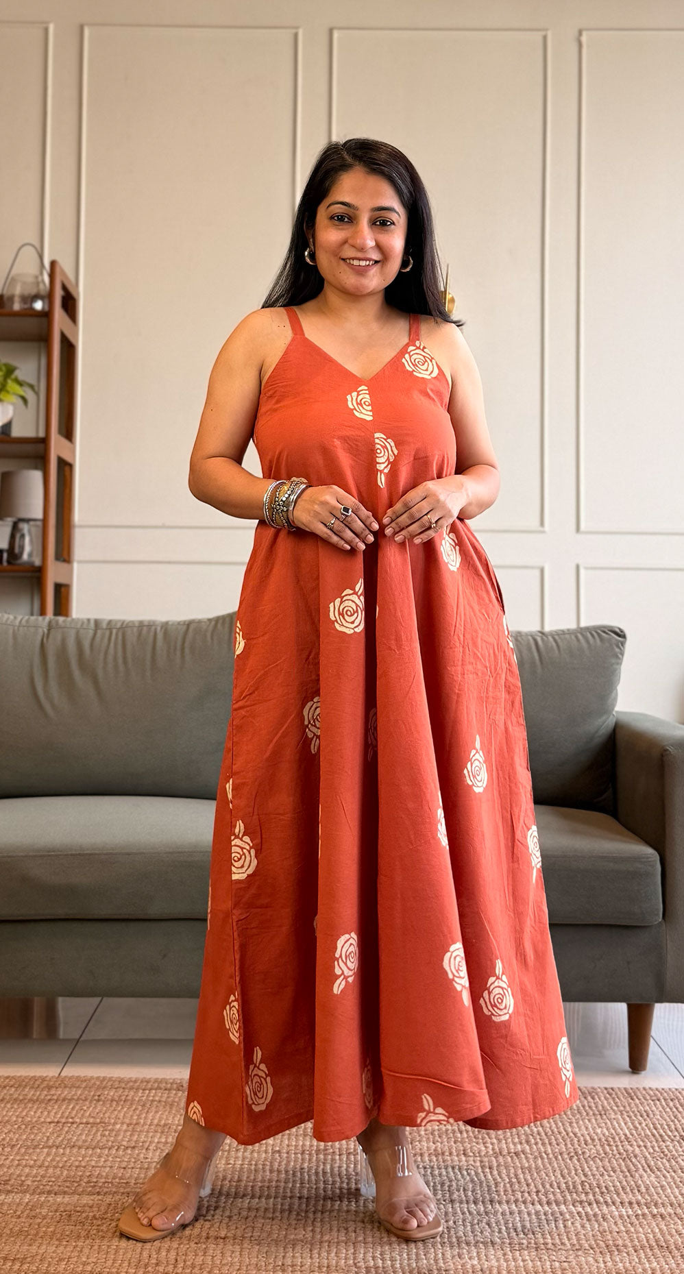 Jane Cotton Flared Dress - Orange