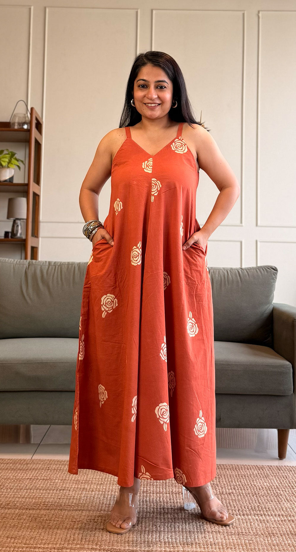 Jane Cotton Flared Dress - Orange