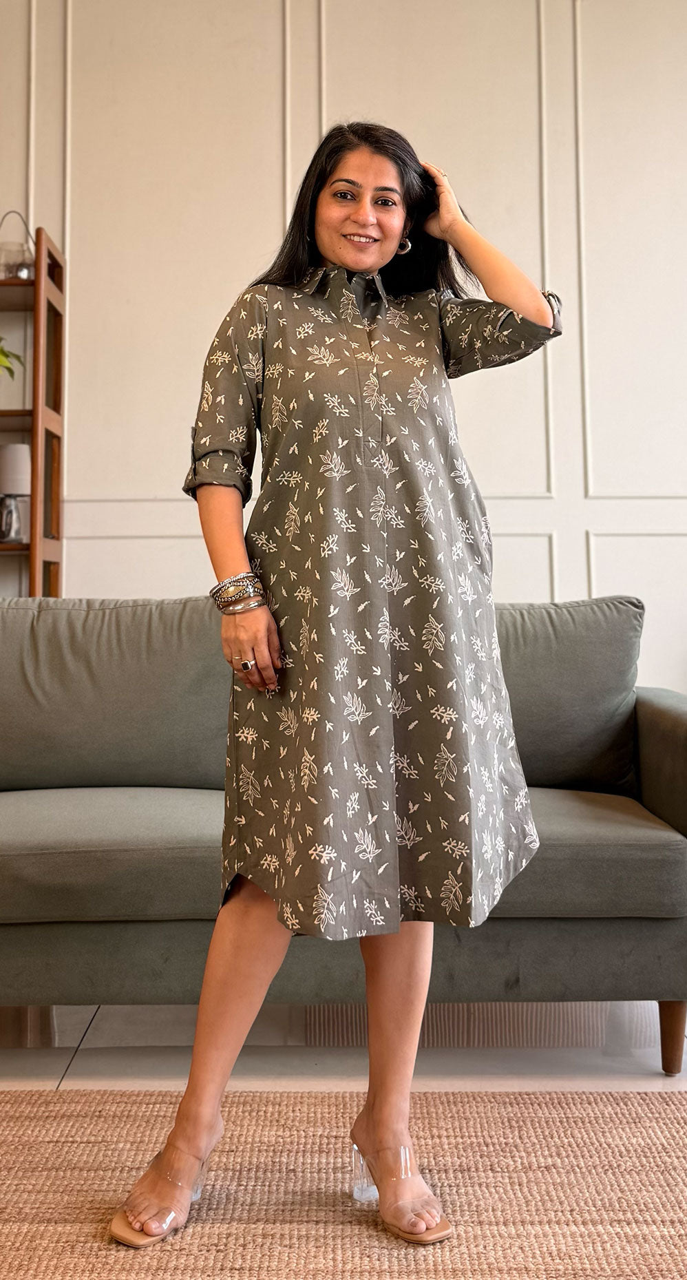 June Cotton Shirt Dress - Grey