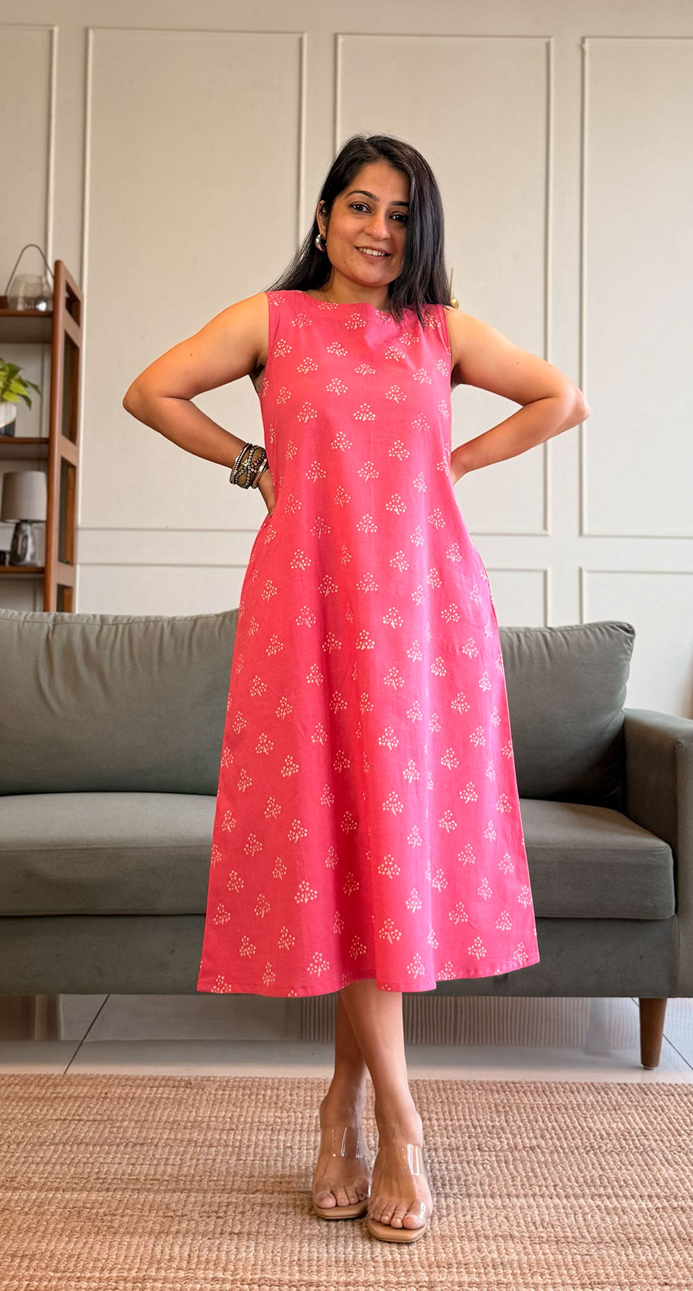 Lily Cotton Midi Dress - Pink