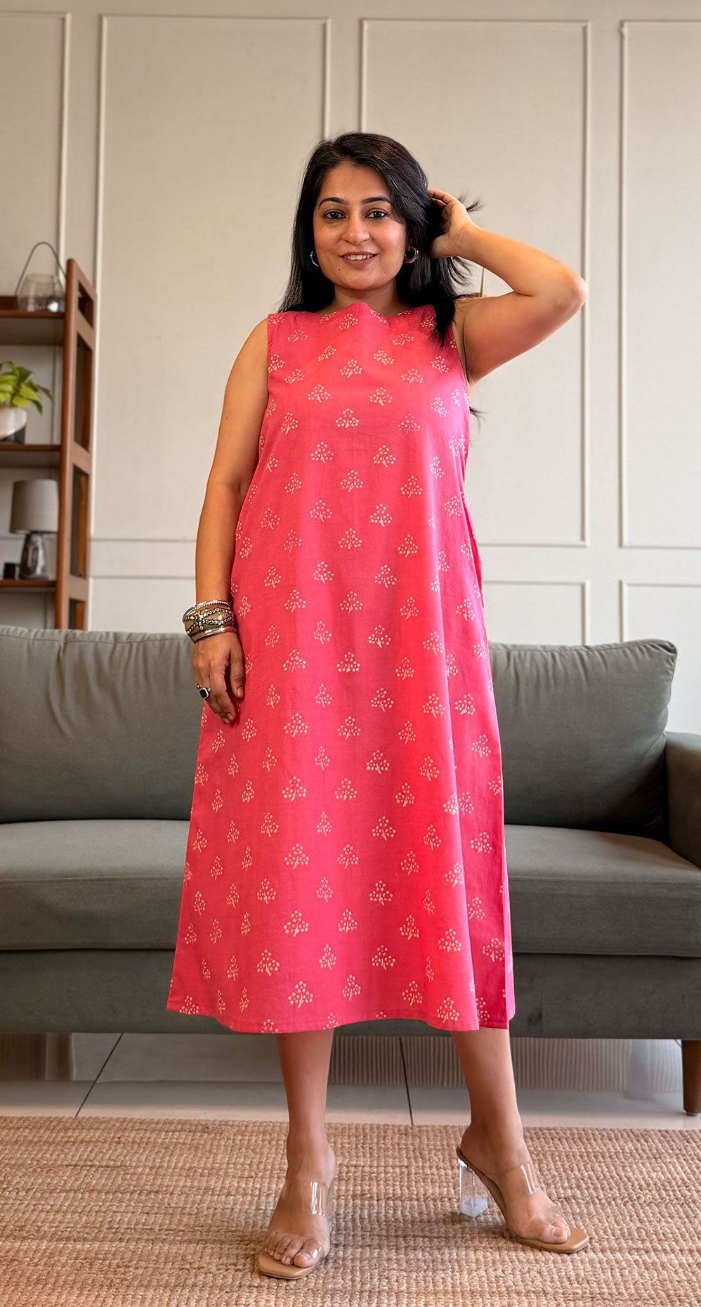 Lily Cotton Midi Dress - Pink