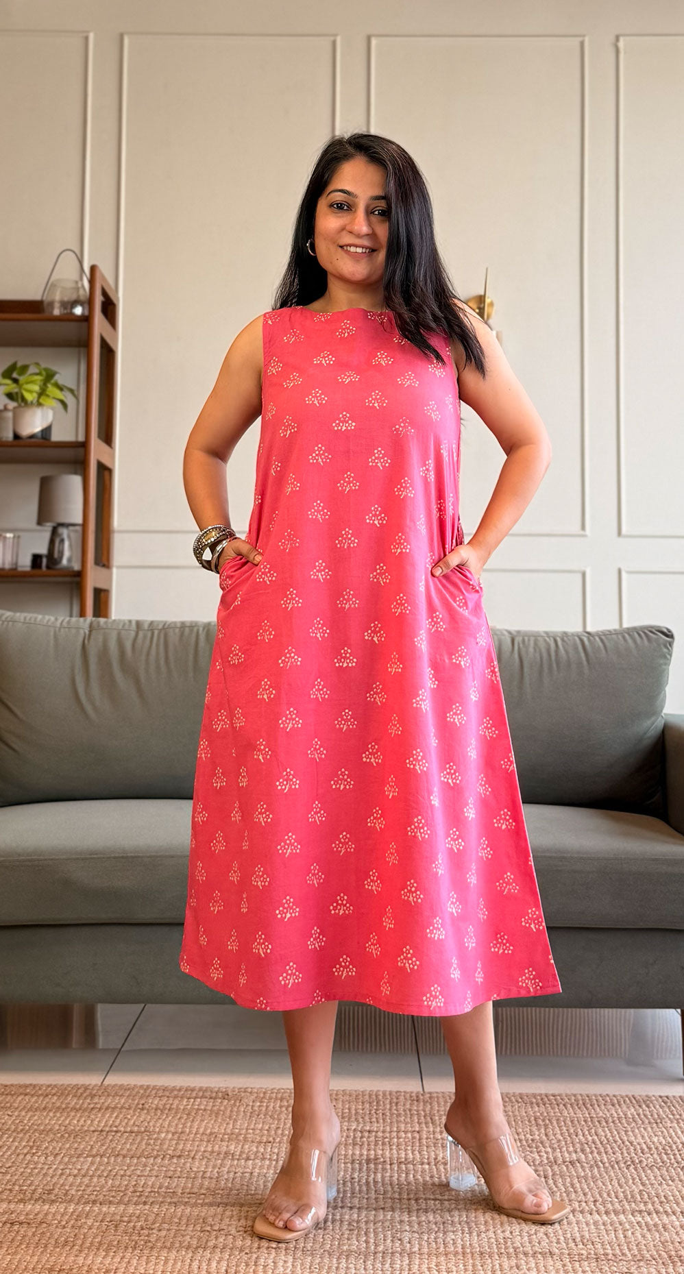 Lily Cotton Midi Dress - Pink