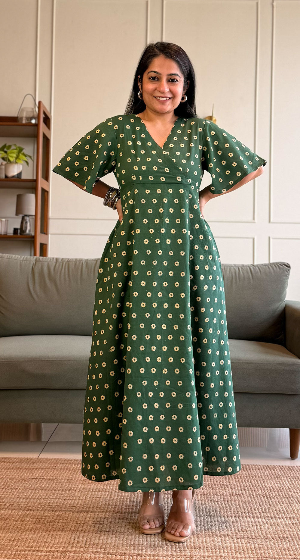 Mindy Cotton Midi Dress - Dark Green