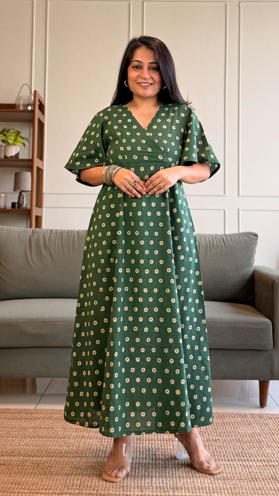 Mindy Cotton Midi Dress - Dark Green