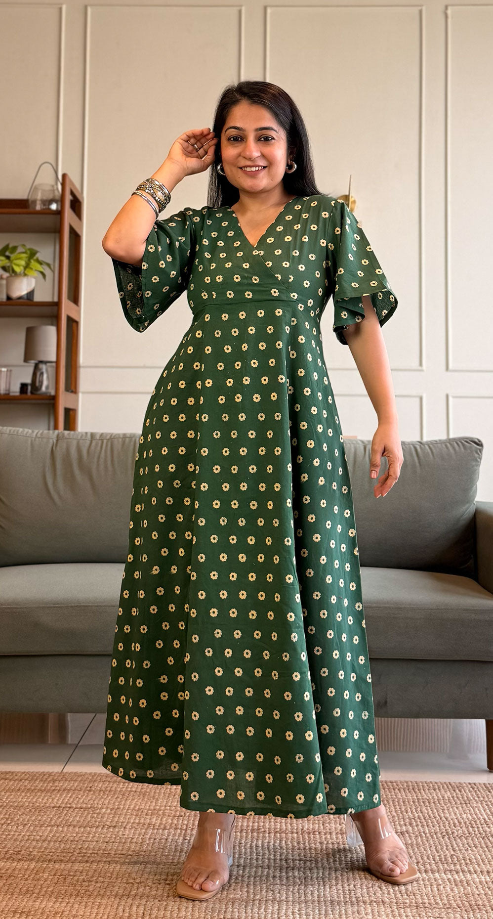 Mindy Cotton Midi Dress - Dark Green