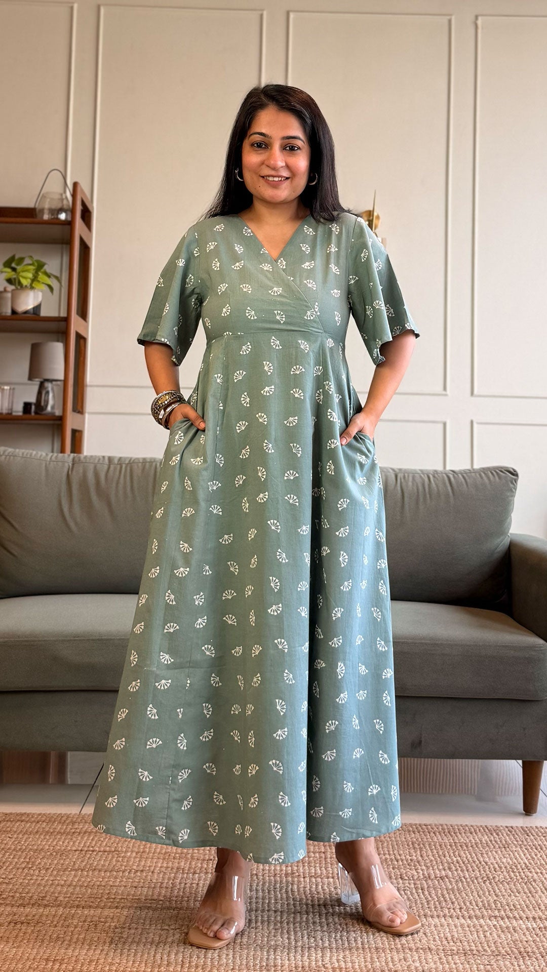Sylvie Cotton Midi Dress - Sage Green