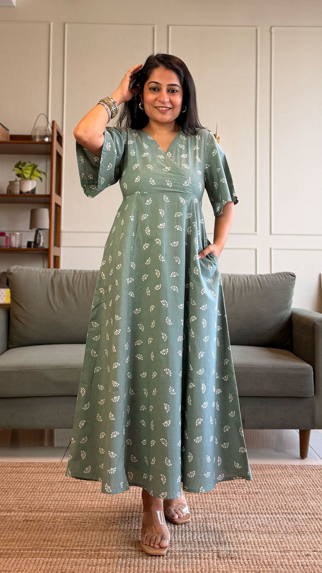 Sylvie Cotton Midi Dress - Sage Green