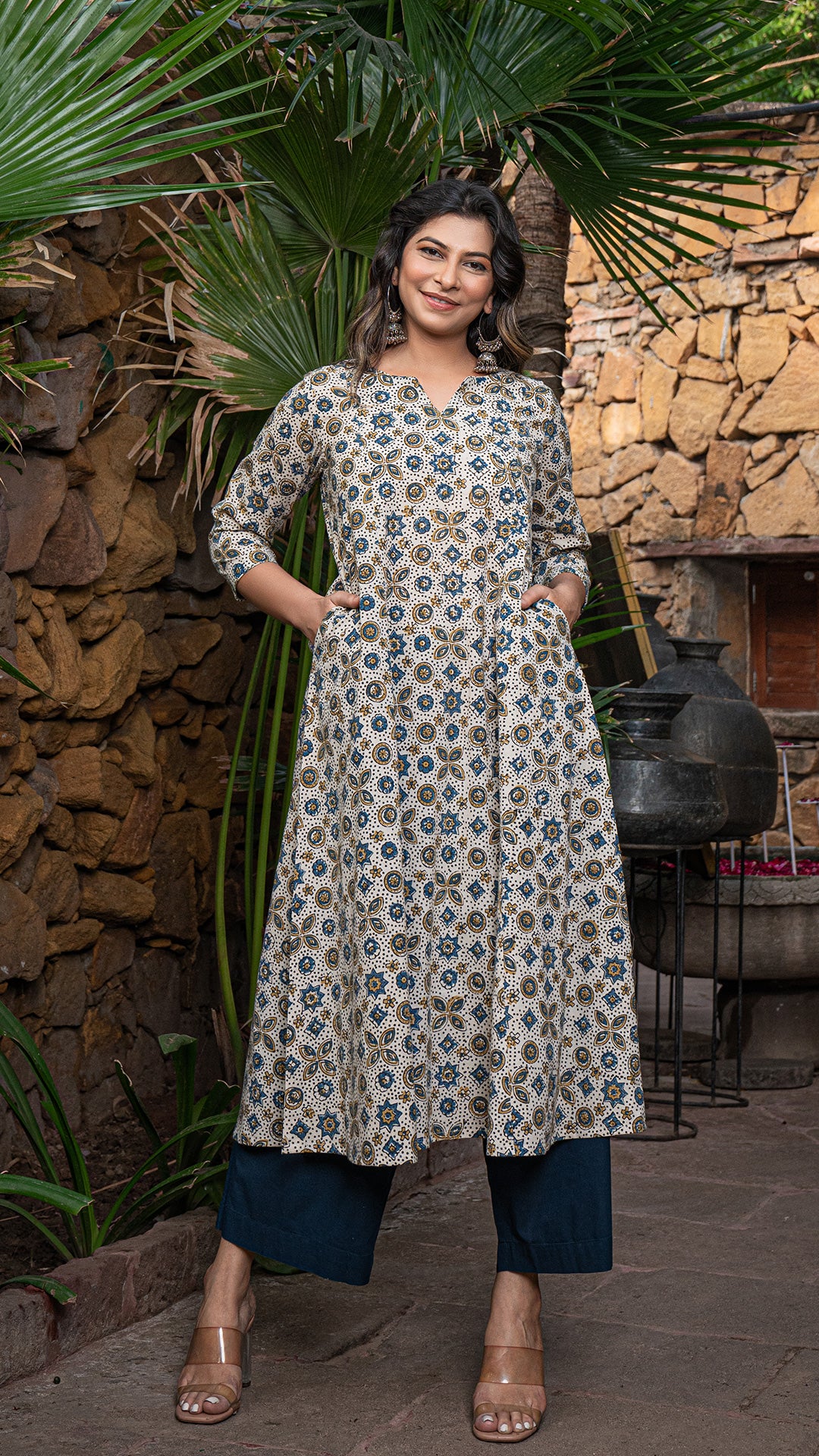 Farah Ajrakh Kali Kurta In Cotton