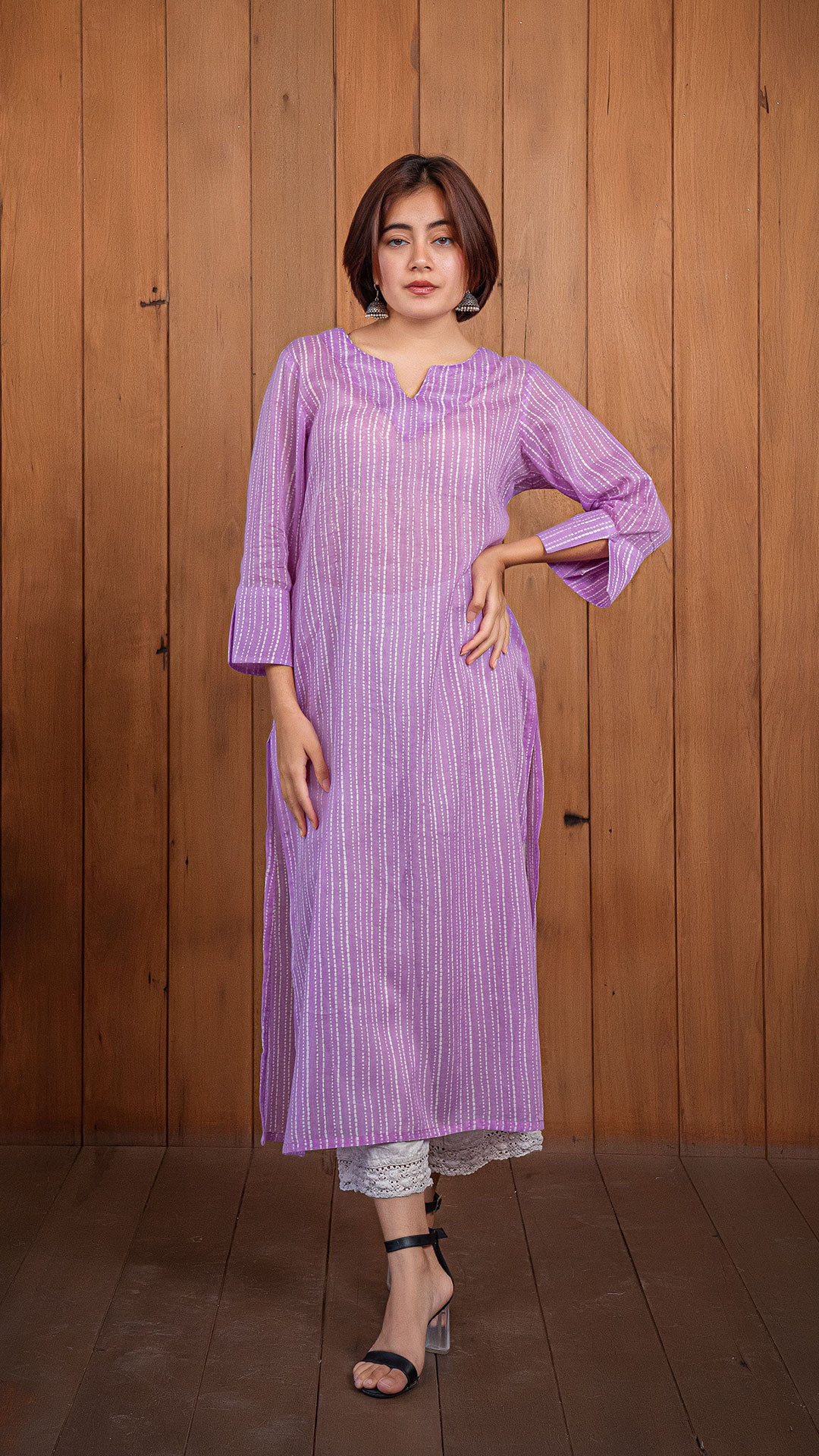 Edha Mul Cotton Kurta - Lavender