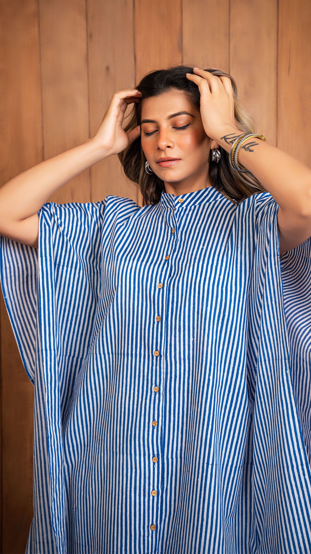 Indigo Stripes Cotton Kaftan