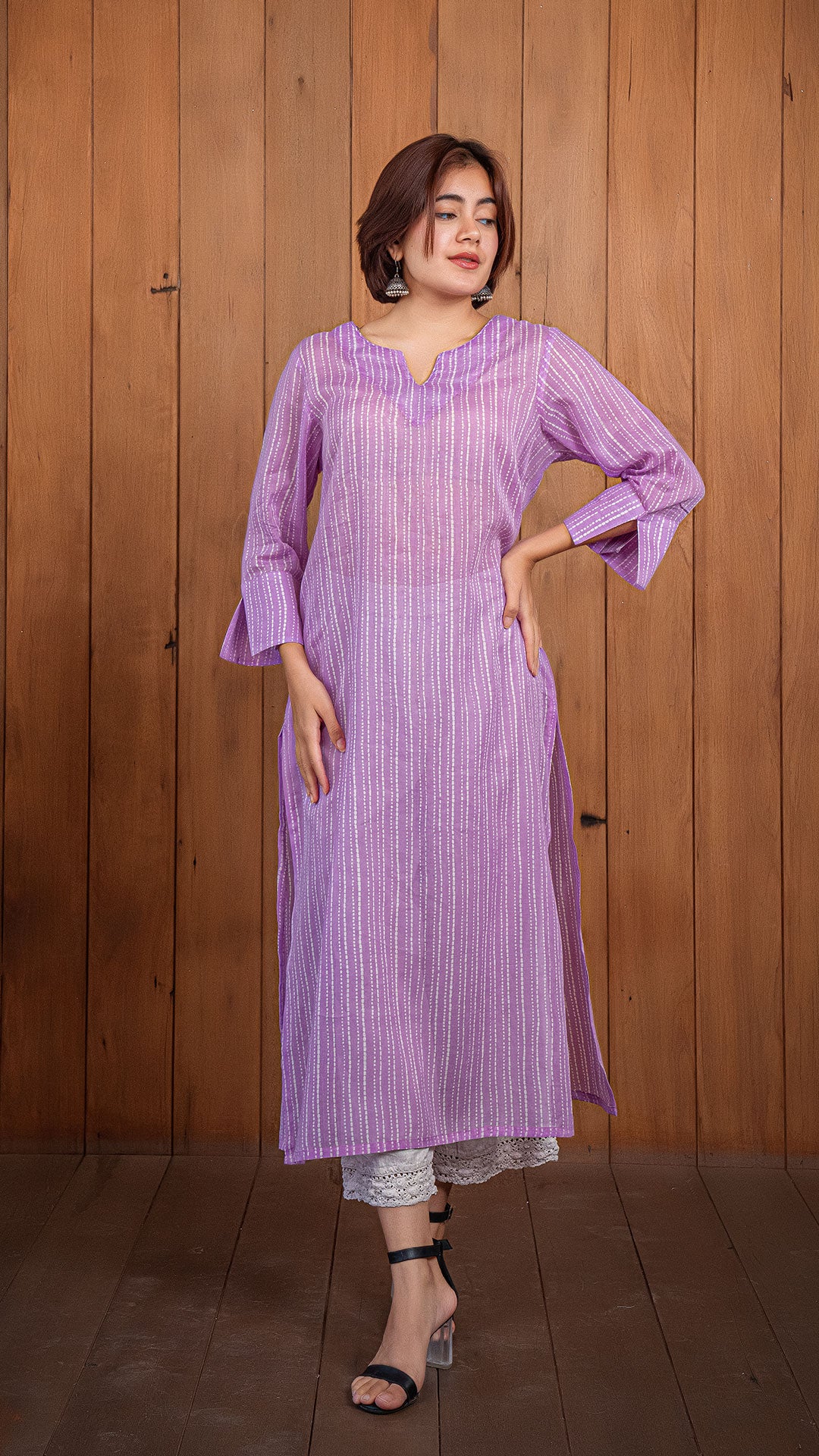 Edha Mul Cotton Kurta - Lavender