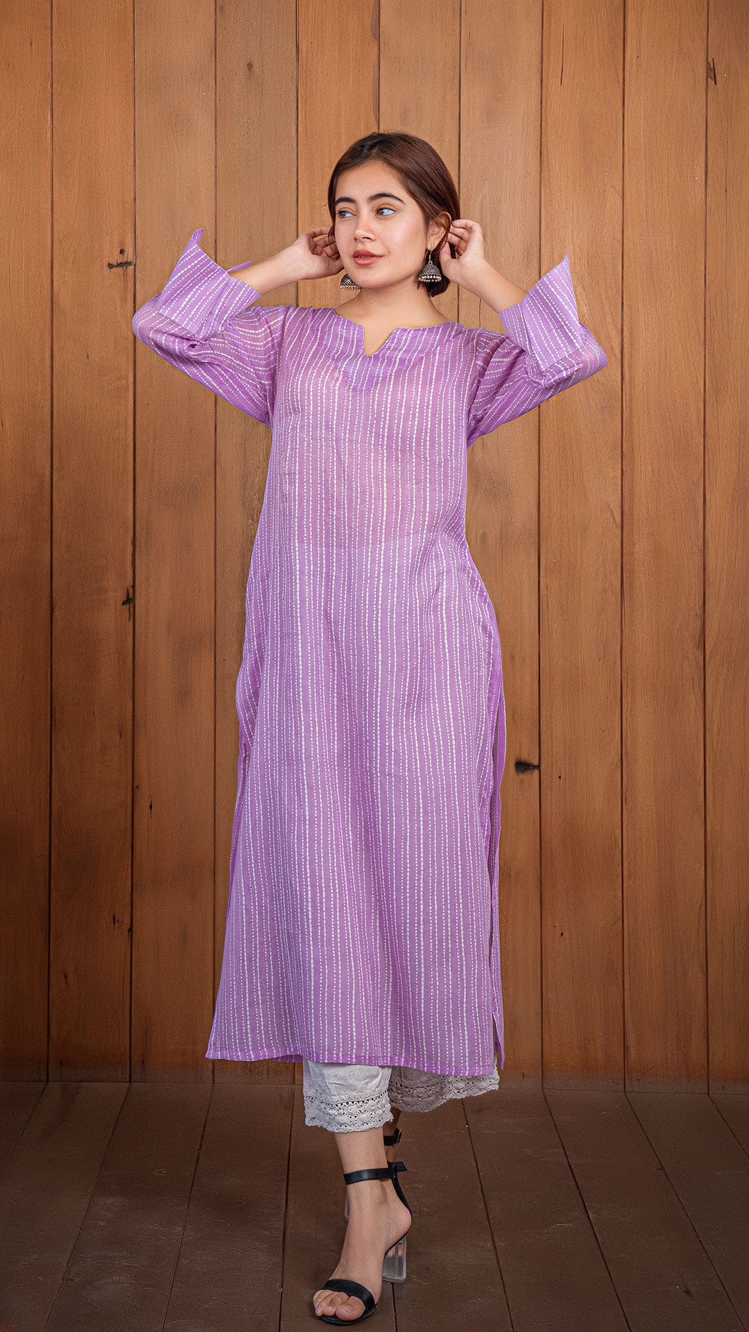 Edha Mul Cotton Kurta - Lavender