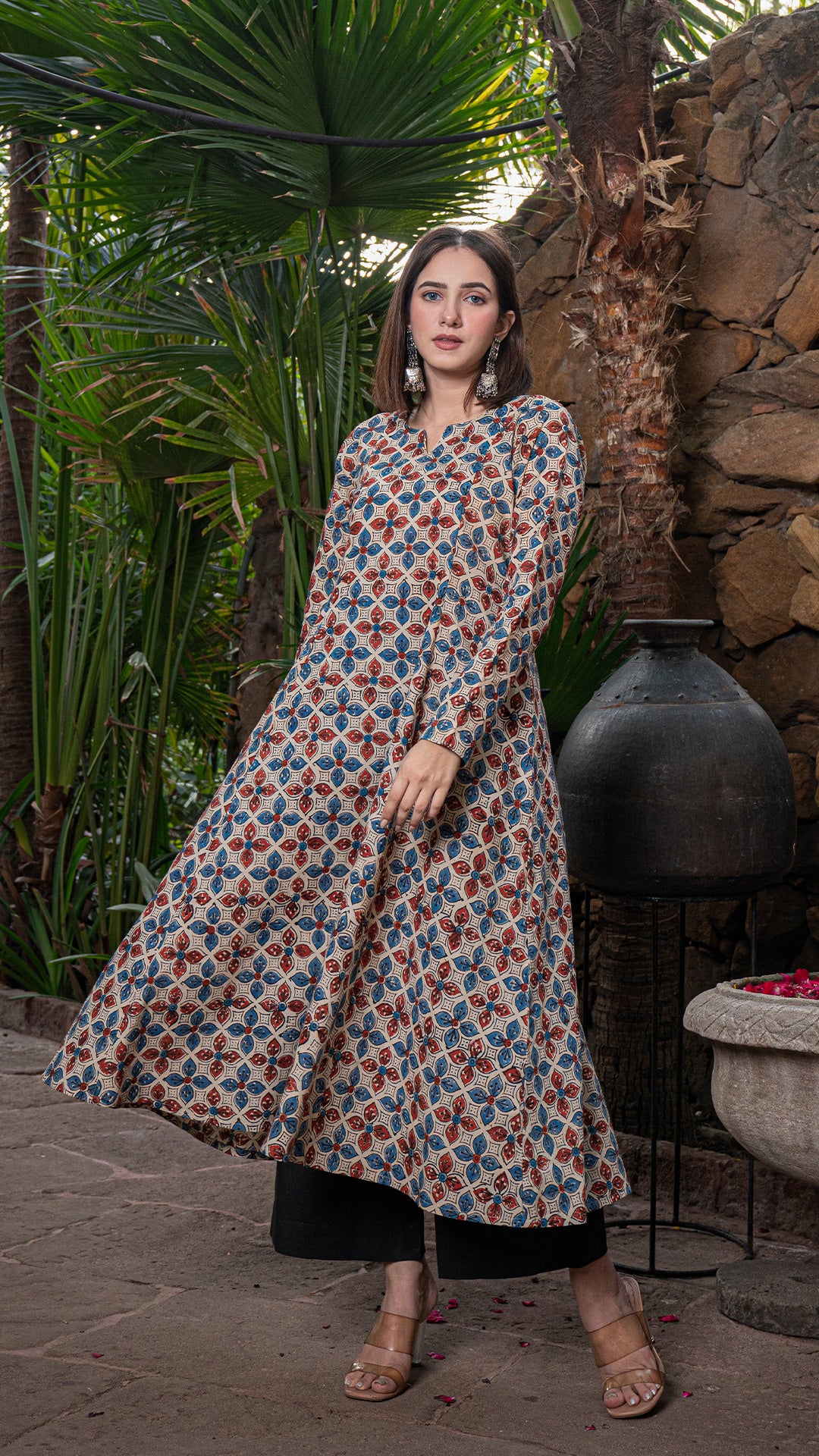 Margi Ajrakh Kali Kurta In Cotton