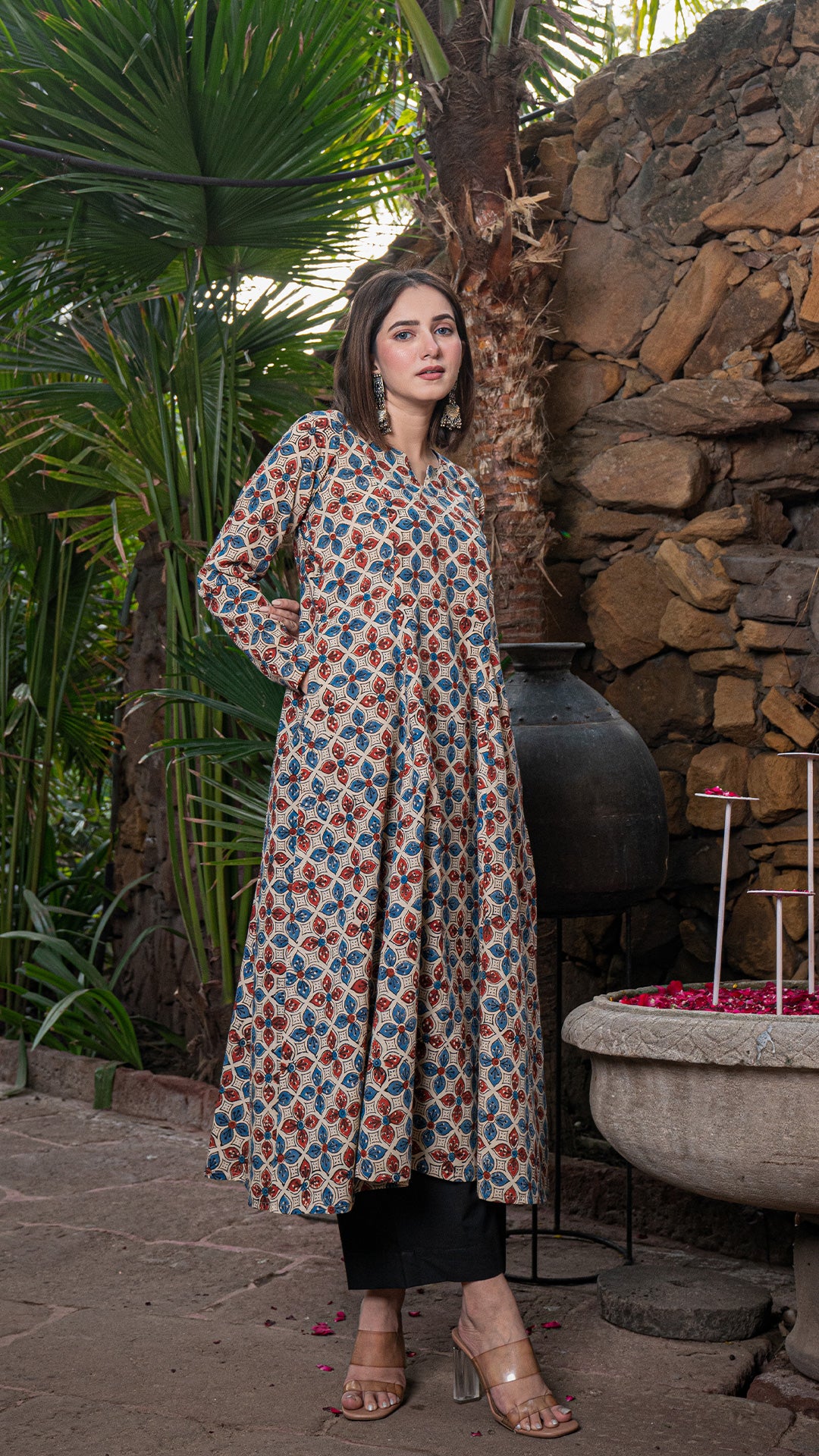 Margi Ajrakh Kali Kurta In Cotton