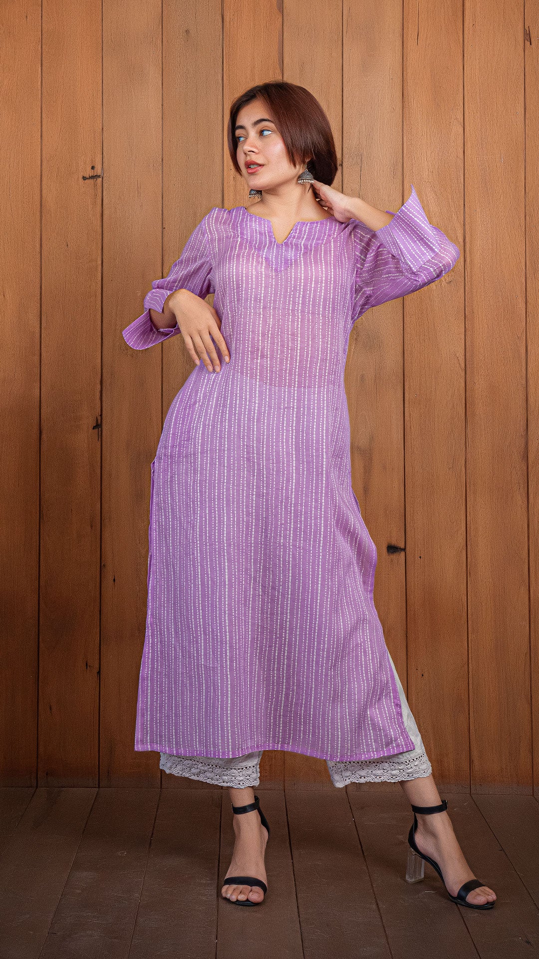 Edha Mul Cotton Kurta - Lavender