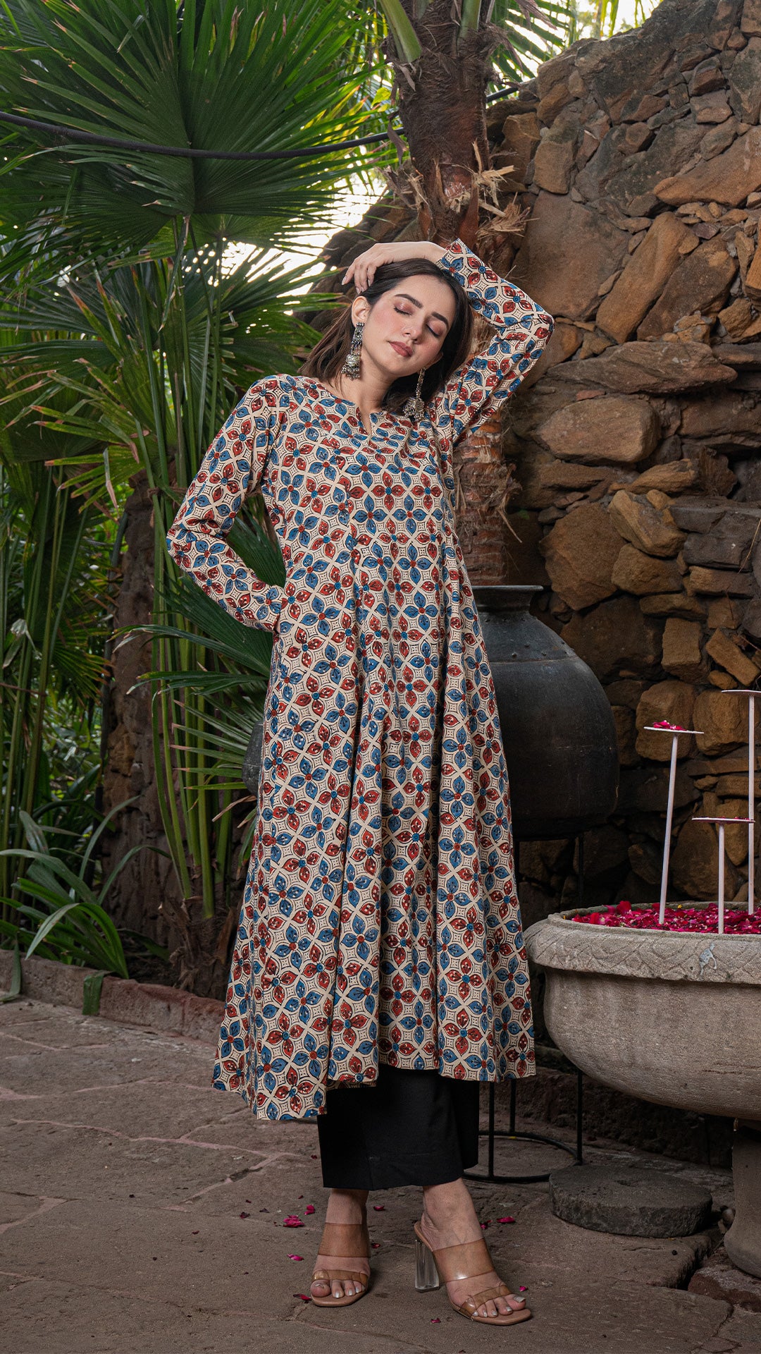 Margi Ajrakh Kali Kurta In Cotton