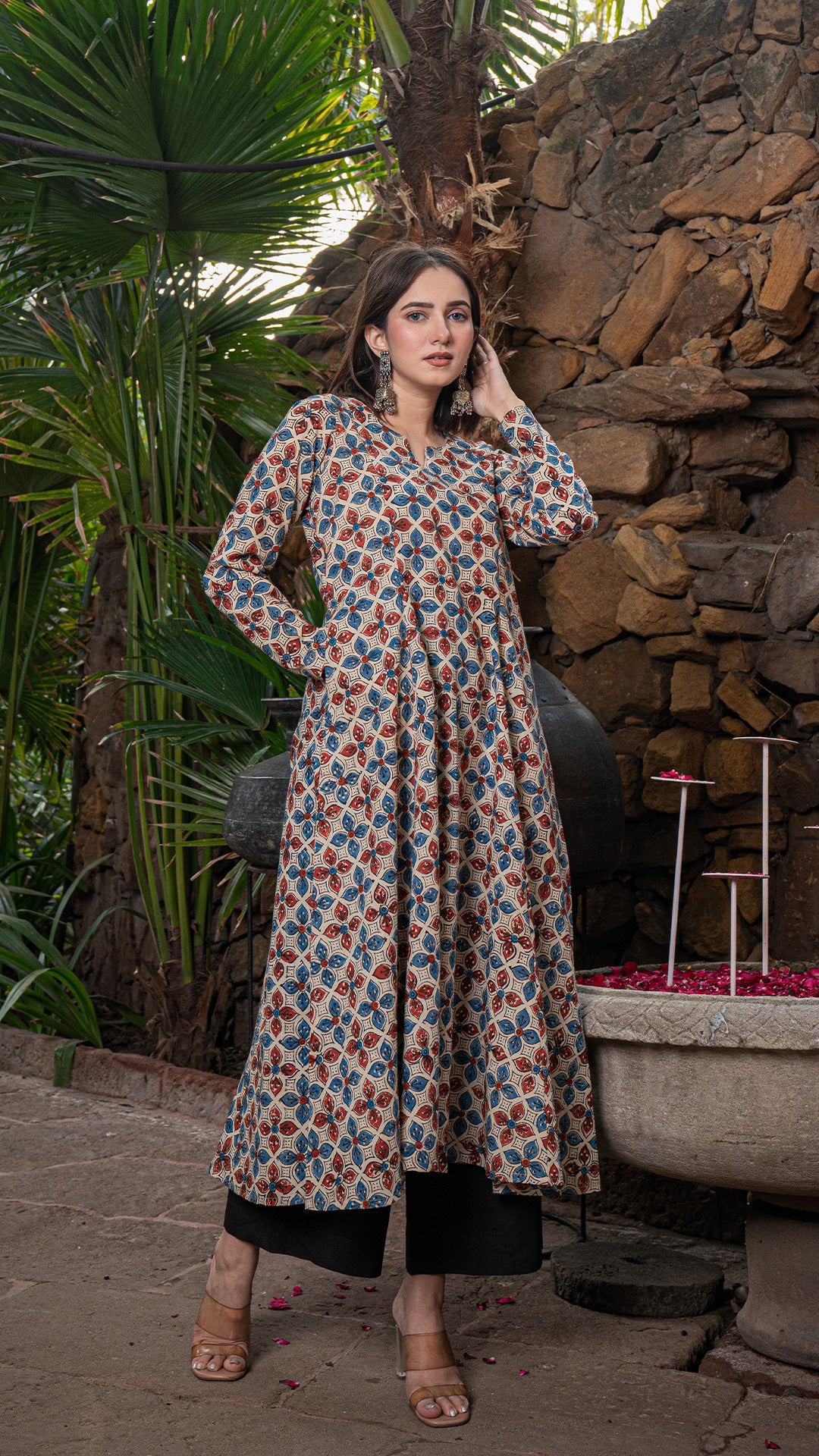 Margi Ajrakh Kali Kurta In Cotton