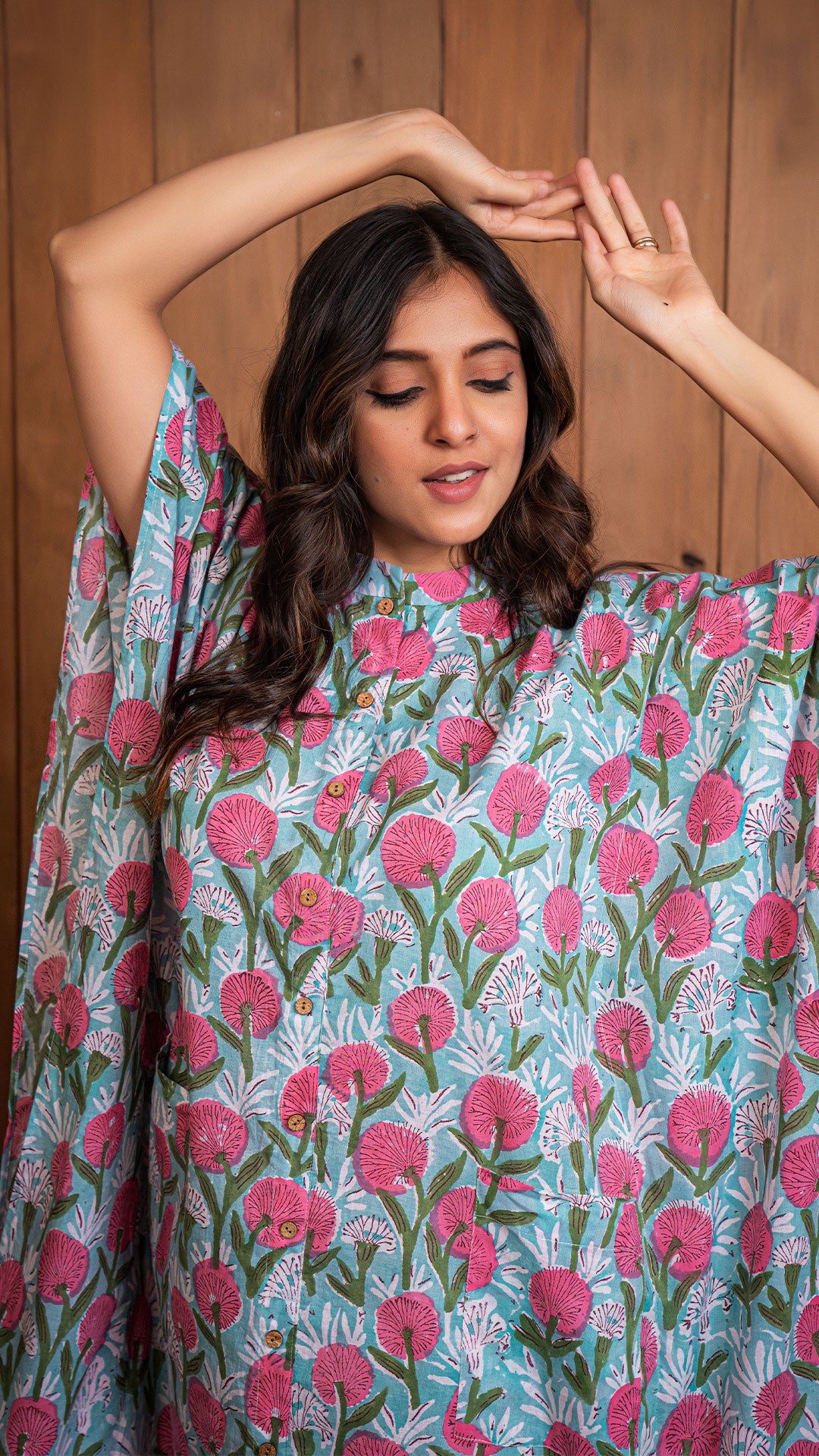 Shireen Sanganeri Print Cotton Kaftan - Pink/Blue