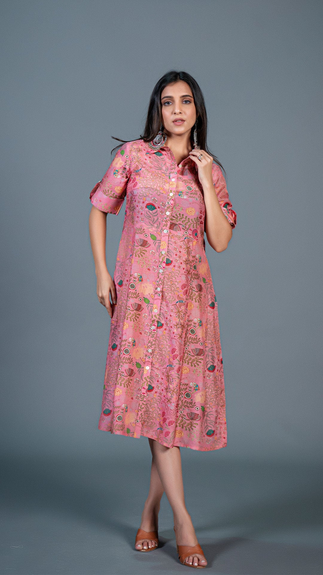 Blush Pink Cotton Silk Shirt Dress