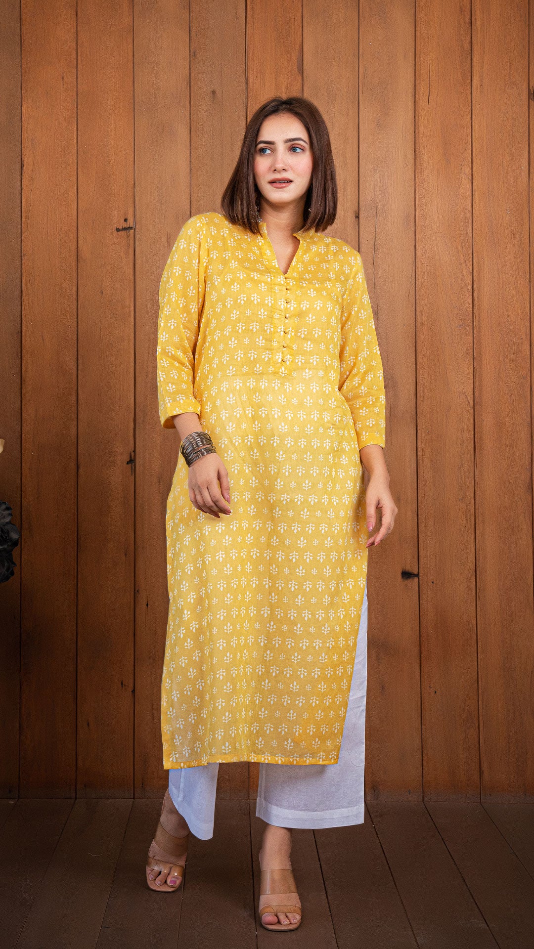 Tulip Mul Cotton Kurta - Yellow