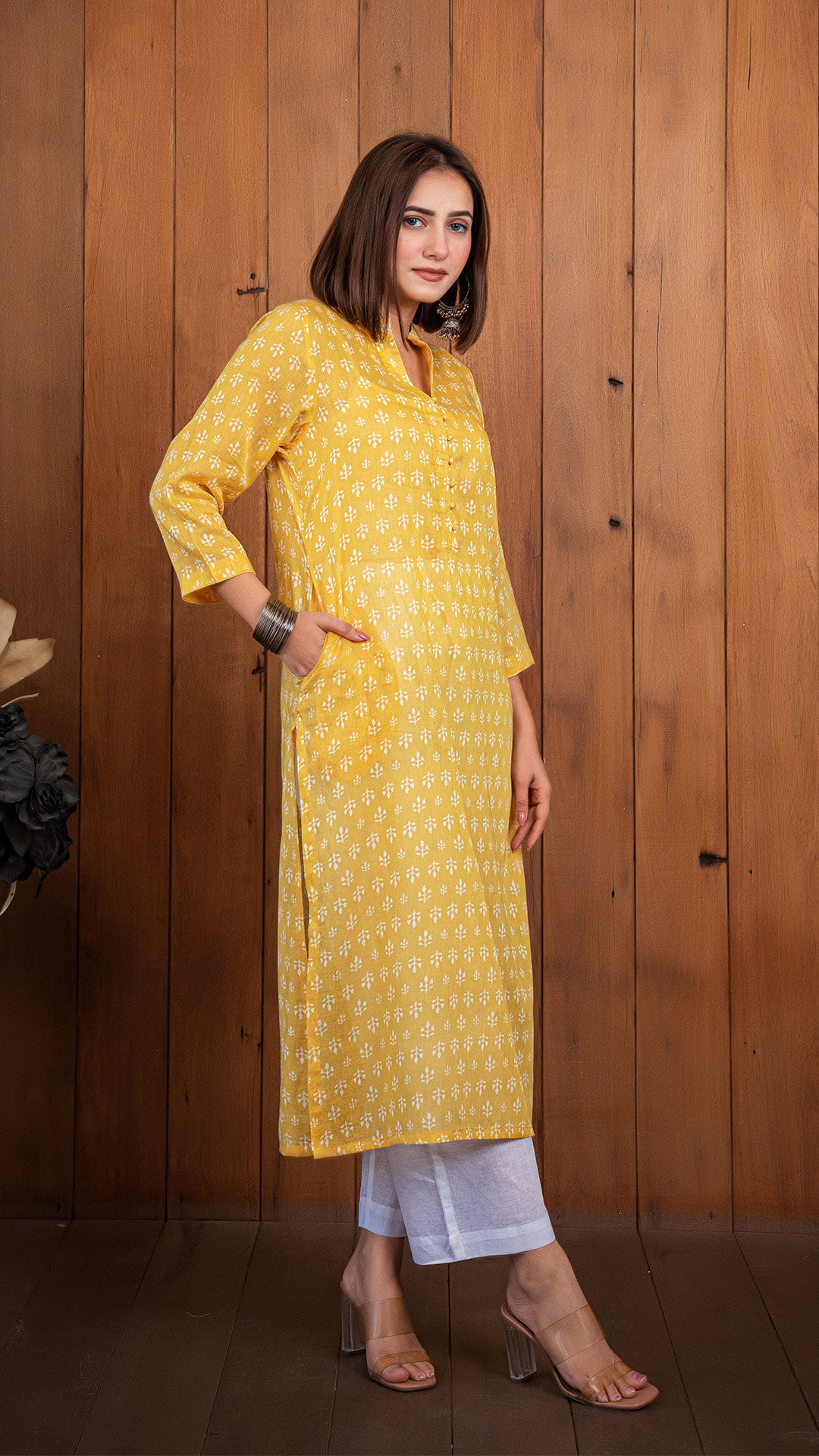 Tulip Mul Cotton Kurta - Yellow