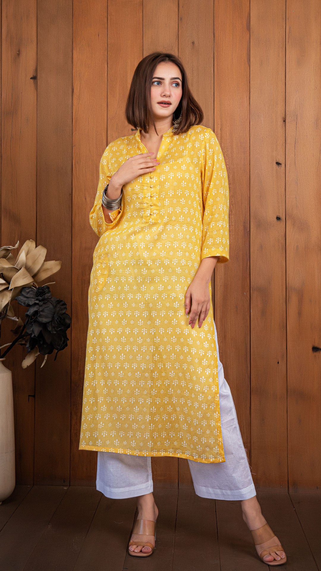 Tulip Mul Cotton Kurta - Yellow