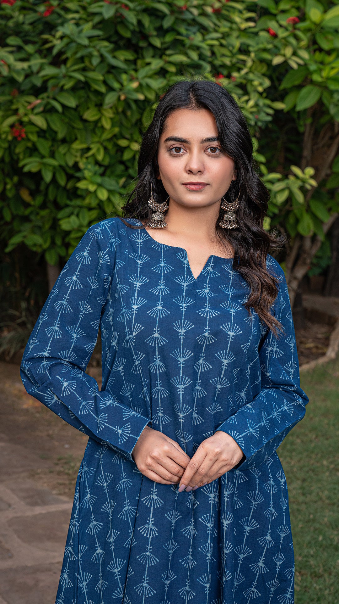 Aachal Dabu Dandelion Block Print Kali Kurta In Cotton