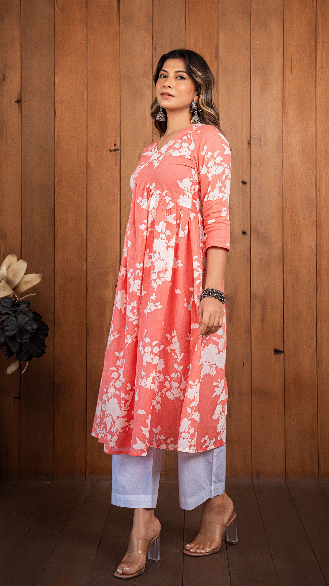 Kamna Mul Cotton Kurta - Coral Peach