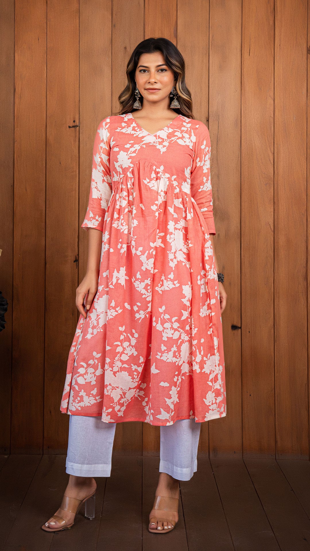 Kamna Mul Cotton Kurta - Coral Peach