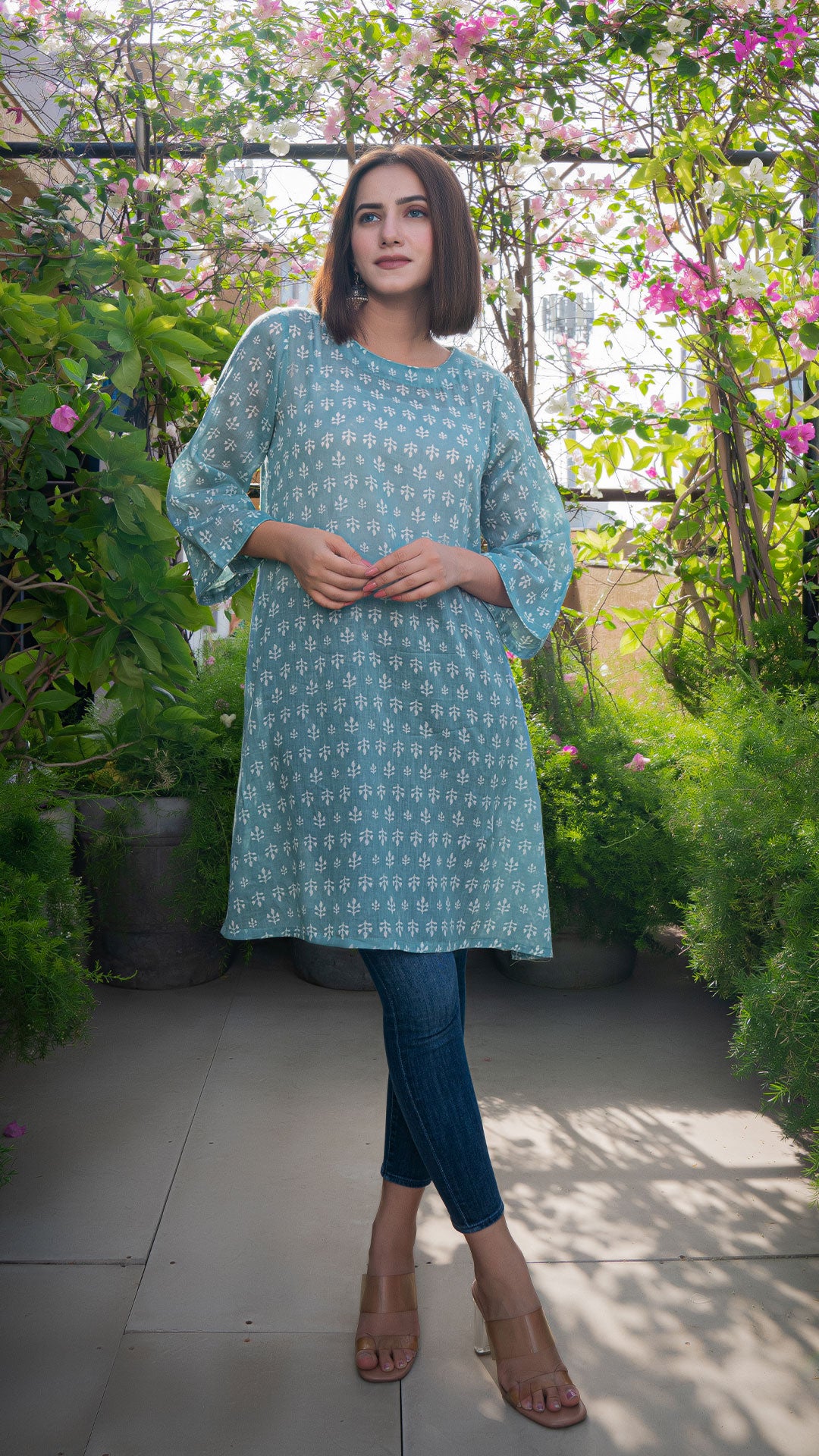 Aarvi Mul Cotton Short Top - Teal Blue