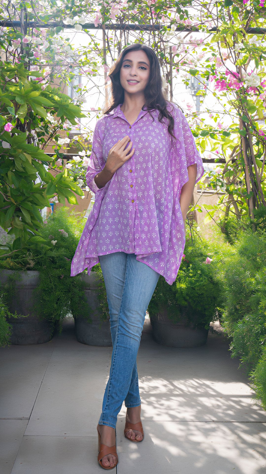 Aalaya Mul Cotton Short Top Kaftan - Lavender