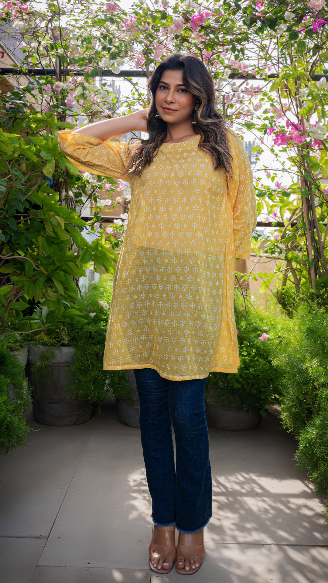 Aadrika Mul Cotton Short Top - Yellow