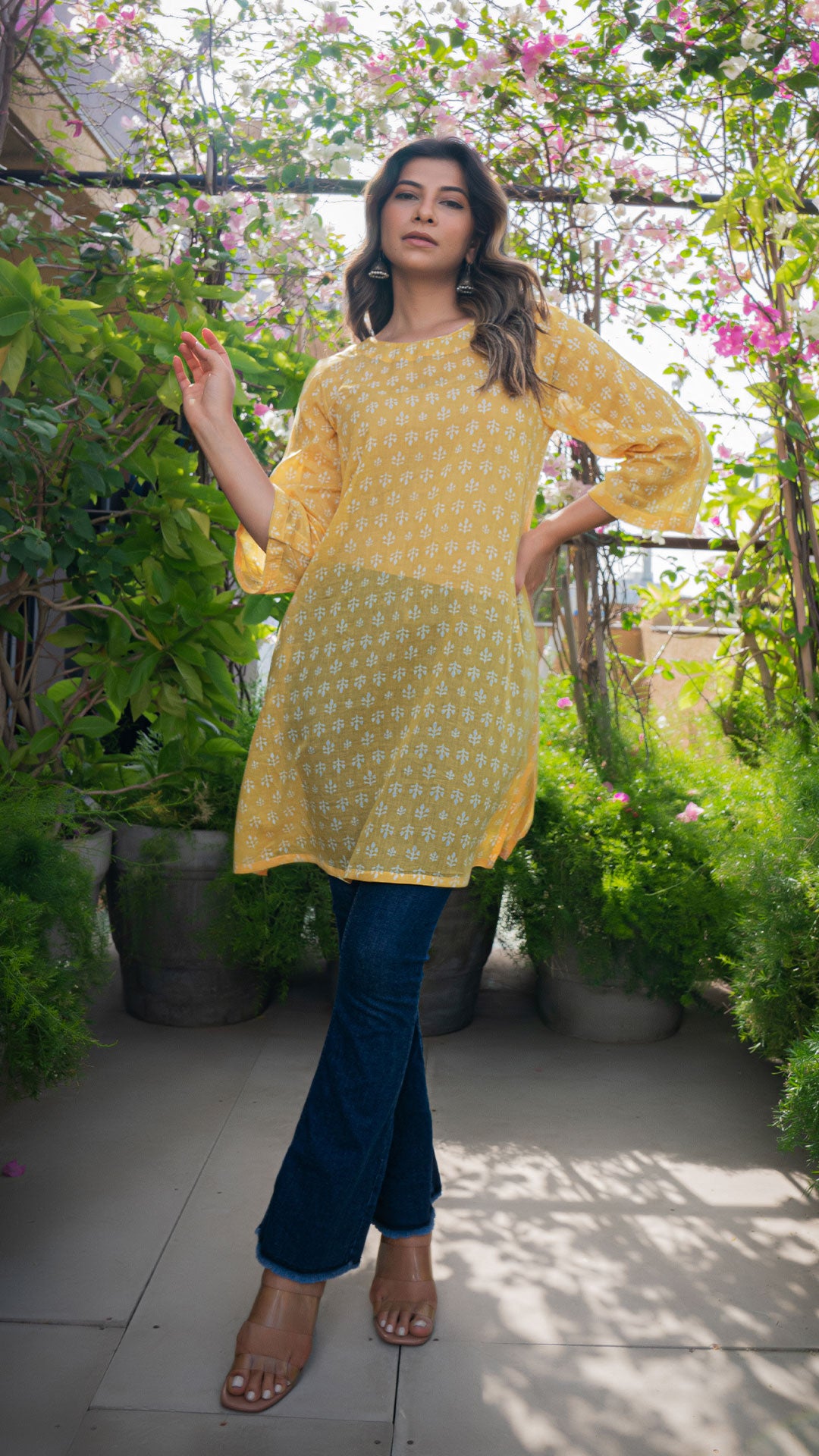 Aadrika Mul Cotton Short Top - Yellow