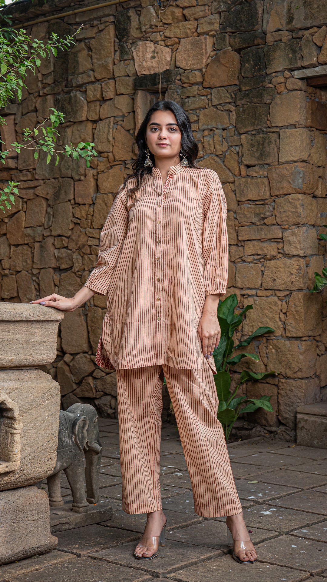 Mrinal Bagru Co-ord Set In Cotton - Rust Lining