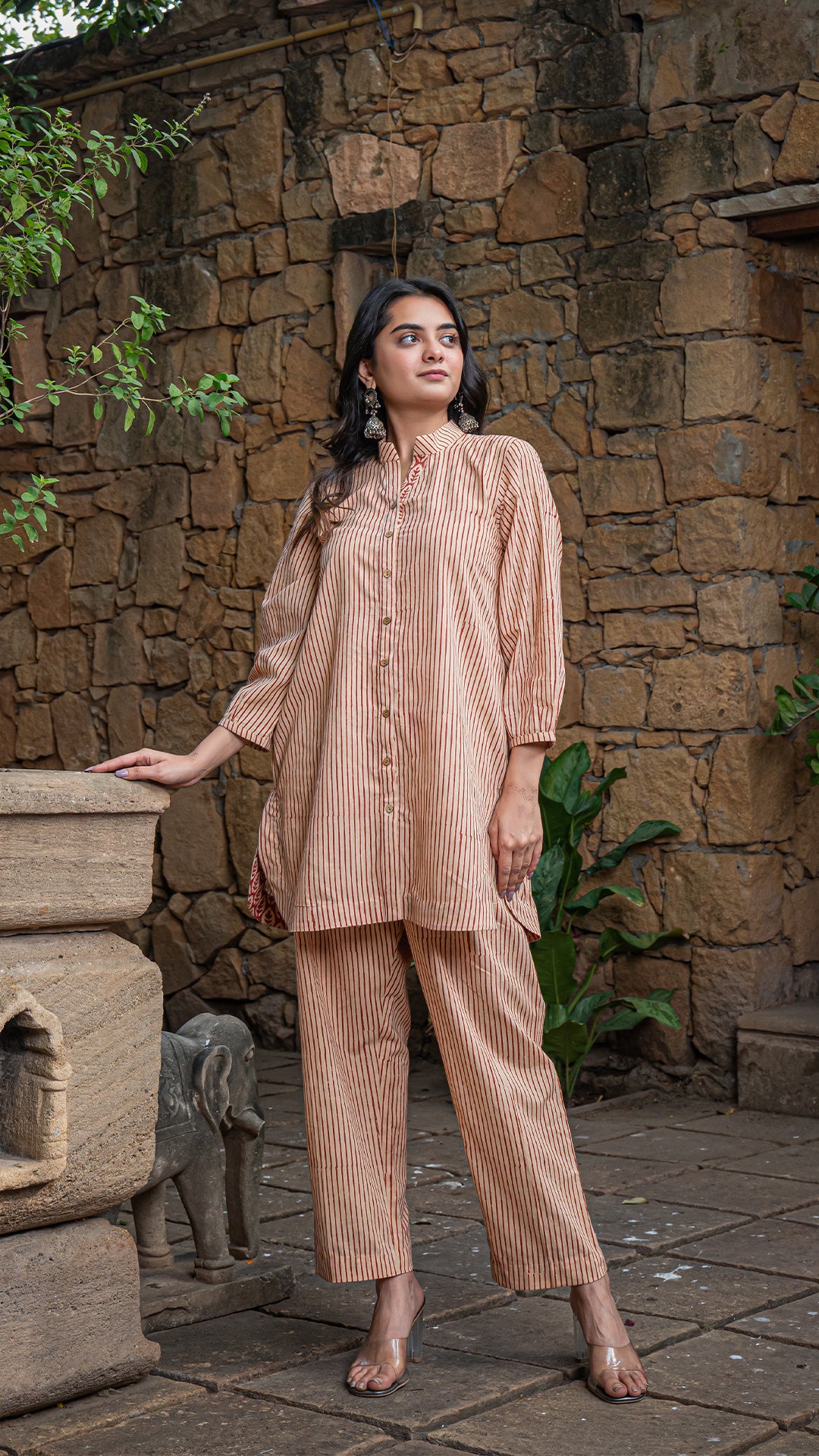 Mrinal Bagru Co-ord Set In Cotton - Rust Lining