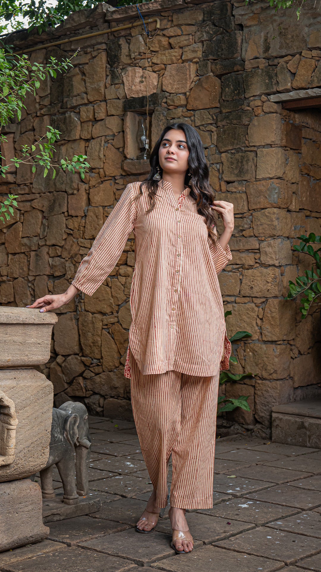 Mrinal Bagru Co-ord Set In Cotton - Rust Lining