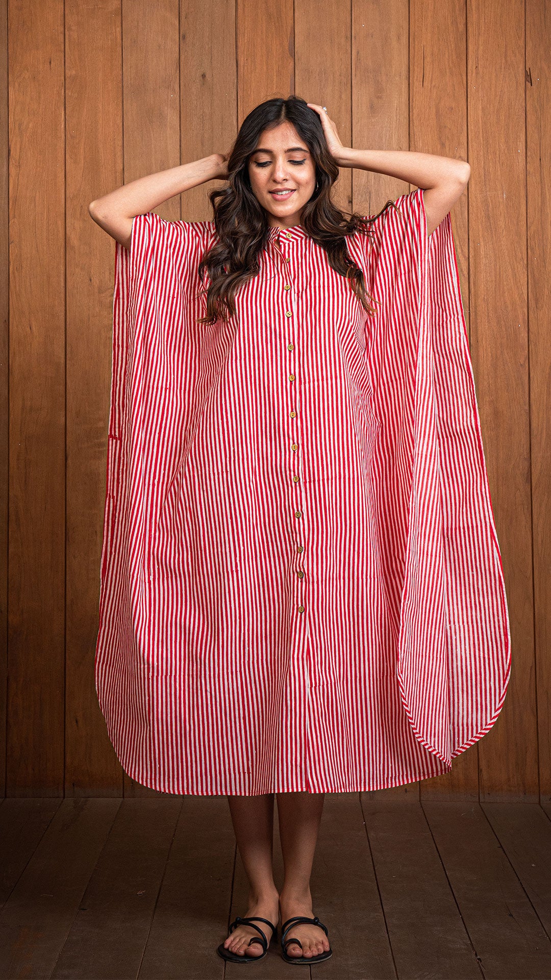 Red Stripes Cotton Kaftan