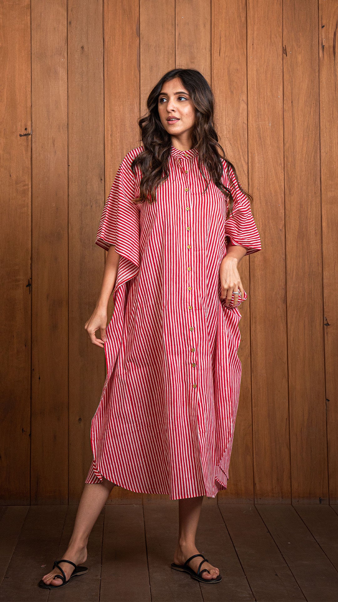 Red Stripes Cotton Kaftan